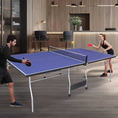 8Ft Mid-Size Table Tennis Table Foldable & Portable Ping Pong Table Set For Indoor & Outdoor Games