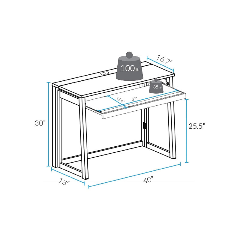 Bureau pliant avec tiroir coulissant et port USB - Brun chaud