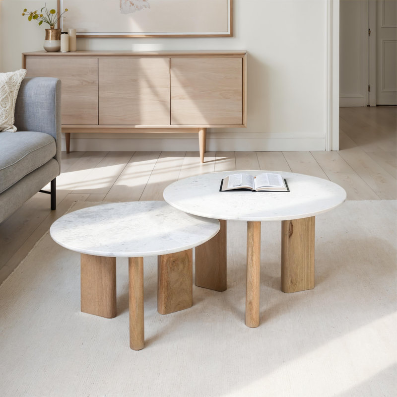 Table basse en marbre blanc Bryn Banswara (ensemble de 2)