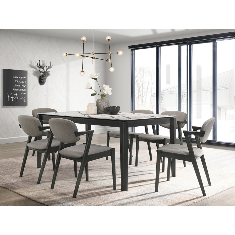 Rectangular Dining Set in White and Gray, 5