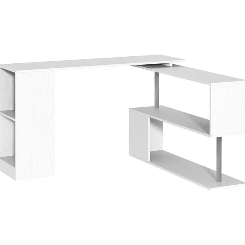 Poste de travail rotatif en forme de L de 55 po, maison moderne avec tablettes, blanc, peu encombrant pour la chambre à coucher, le salon, le coin-détente, le rangement du poste de travail 3, pièce