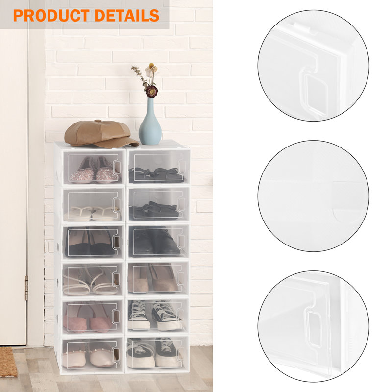 12 Pair Stackable Shoe Storage Box, White