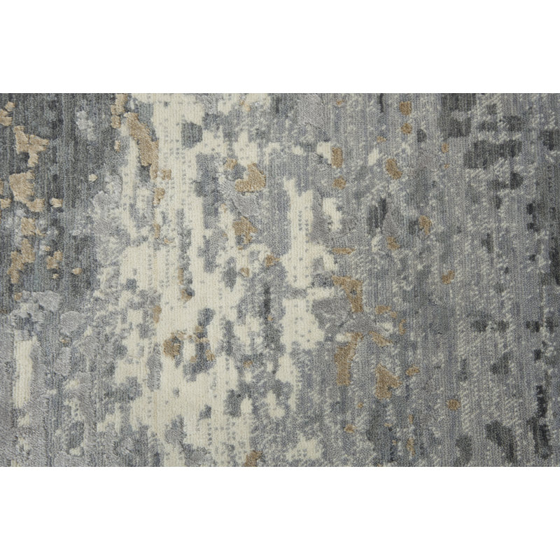 Tapis gris/blanc en laine tissée à la machine Brubaker, Tapis de couloir beige