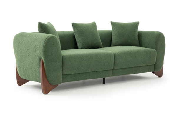 Modern Sherpa Sofa with Wood Wedge Legs, Green