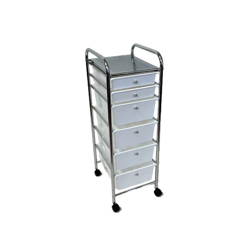 Chariot de rangement roulant avec organisateur et tiroirs en plastique, Blanc, 4