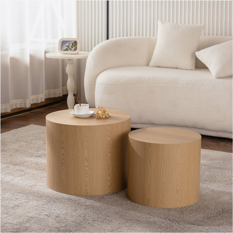 Natural Wood Round Nesting Coffee Table Set for Small Spaces
