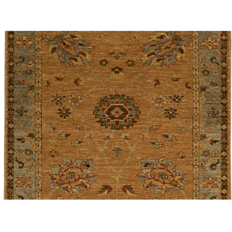 Tapis brun / vert / rouille de haute qualité noué à la main