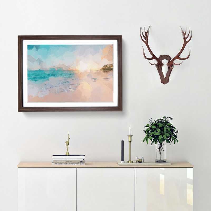 North Shore Beach Hawaii in Abstract - Picture Frame Graphic Art Print, 36cm H x 48cm W x 2cm D, Walnut Framed