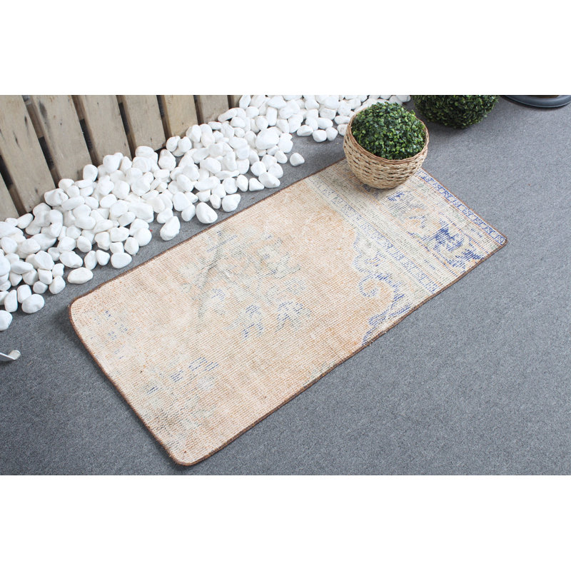 Vintage Anatolian Turkish Oushak Rug in Faded Orange for Kitchen or Home Decor