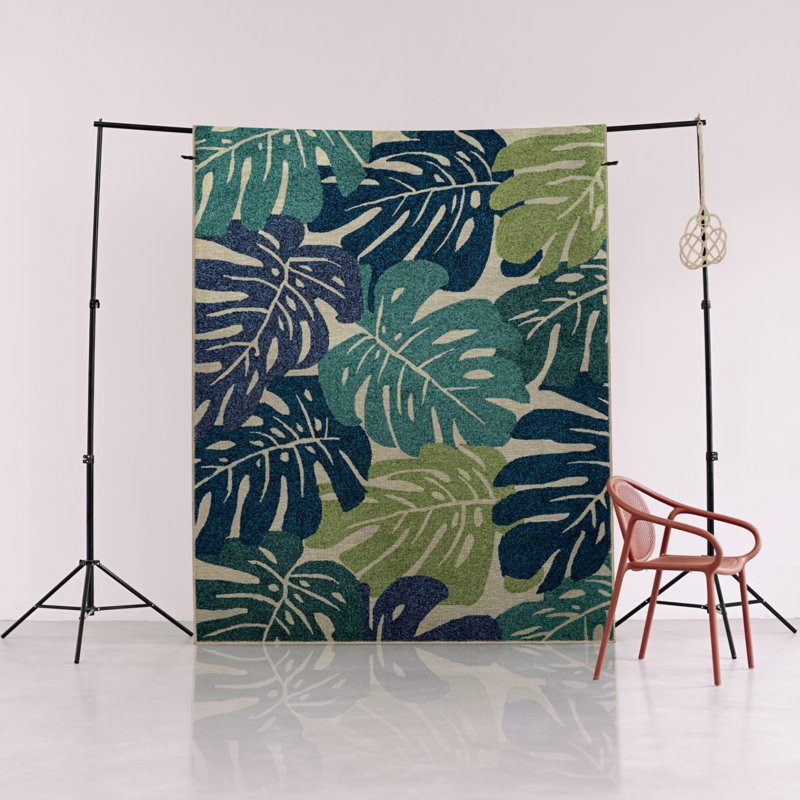 Tapis décoratif moderne et créatif avec un thème bleu-vert et des motifs de fleurs et de feuilles, Rectangle 2 pi 8 po x 5 pi