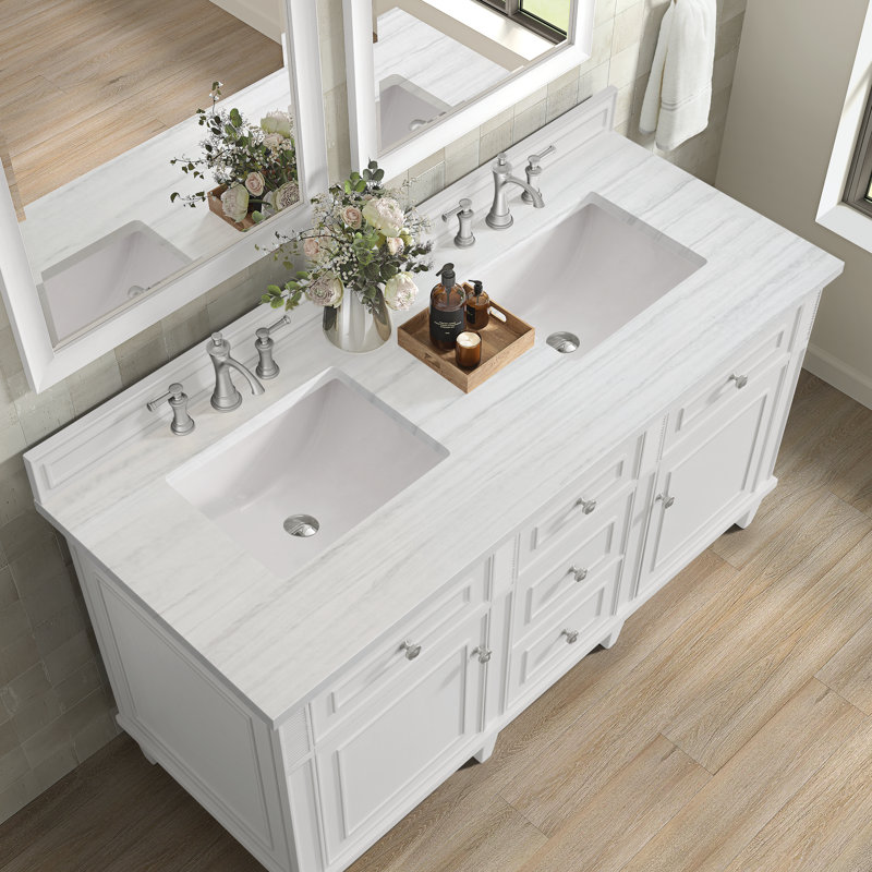 Lorelai 60'' W Double Vanity, Bright White, Carrara White, 8" Widespread