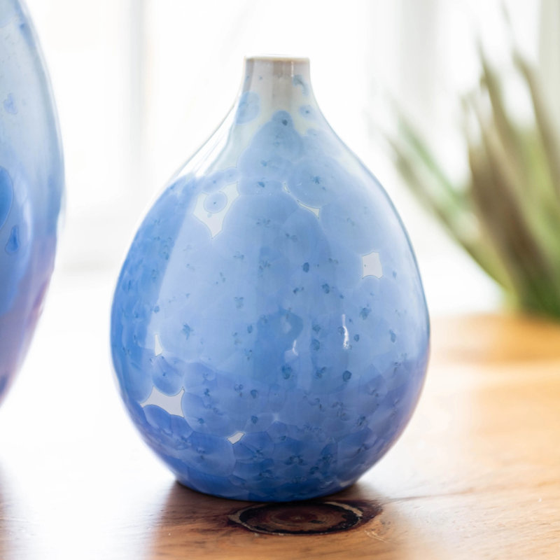 Crystalline Handmade Stoneware Table Vase, Cobalt