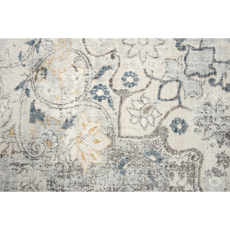 Tapis bleu / crème Shockey, Rectangle 3 pi 11 po x 5 pi 6 po