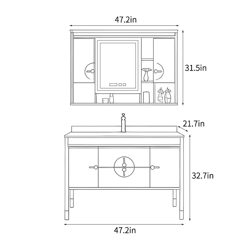 Chinese-style light luxury bathroom cabinet, 32.7" H x 47.2" W x 21.7" D