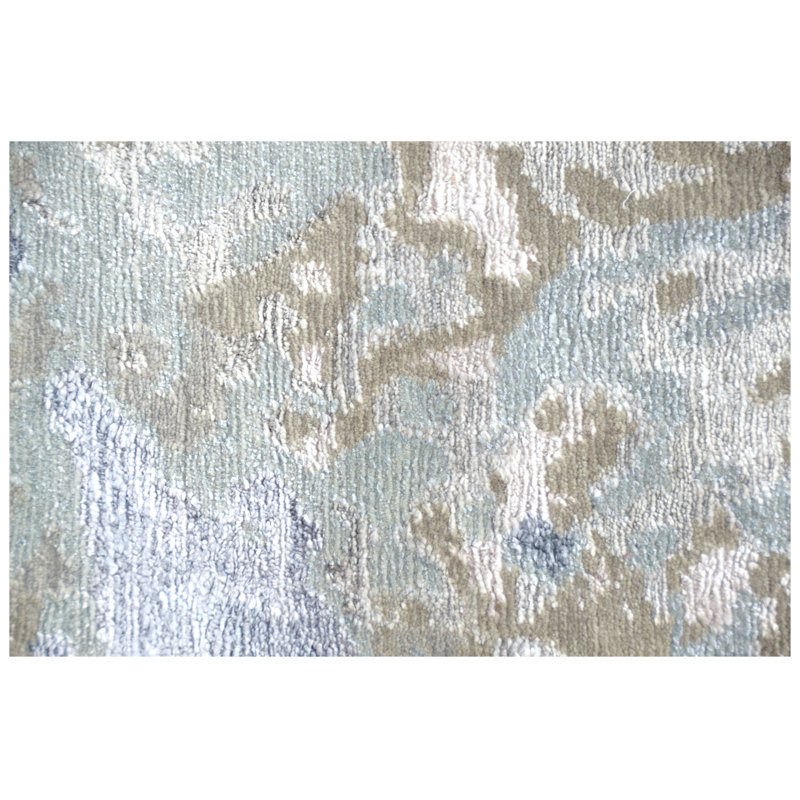 Hand-Knotted High-Quality Blue and Silver Area Rug, Rectangle 8'2" x 10'1"