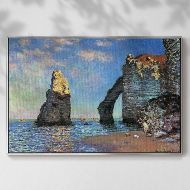 Les falaises rocheuses d'Étretat de Monet, H 25 po x l 37 po x P 2 po, Toile avec cadre argenté