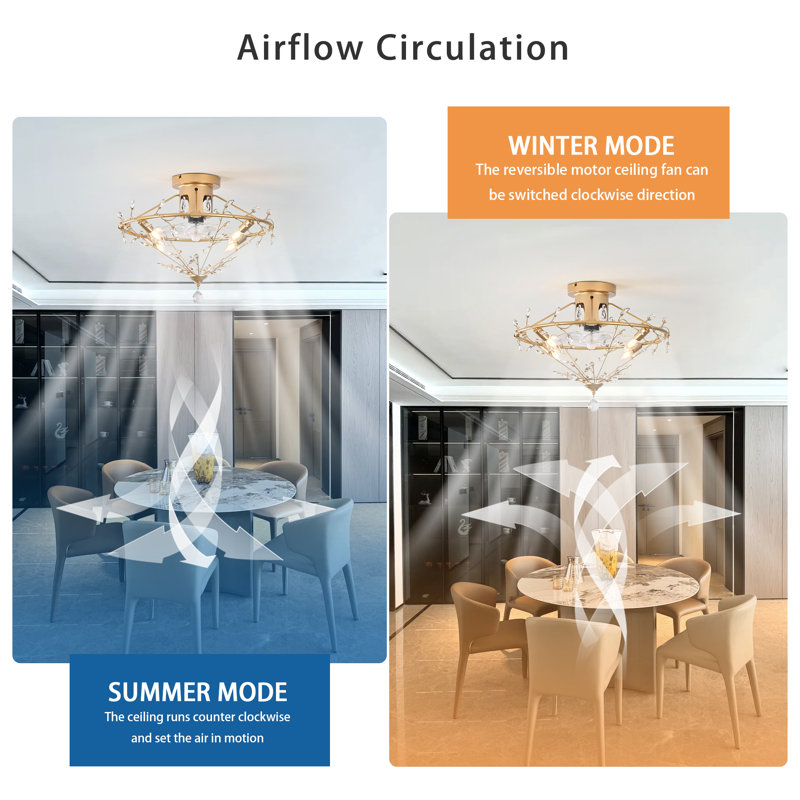 23.62'' Reversible Caged Crystal Ceiling Fan With Light Kit And Remote Control