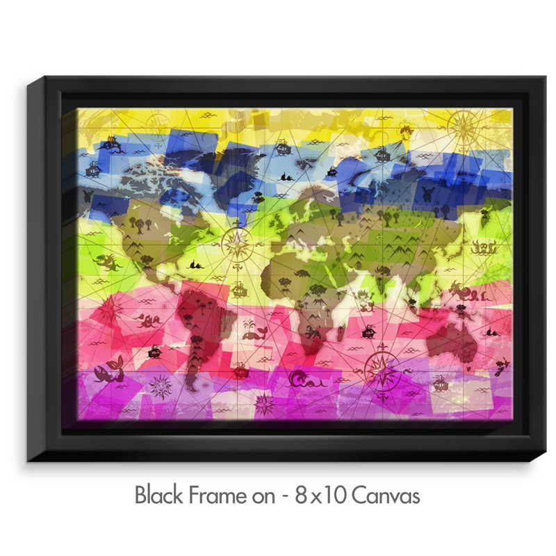 «Whimsical World Map II», impression, H 11 po x l 14 po x 1,5 po, Toile tendue