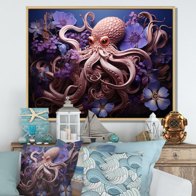 Mauve oasis de pieuvre II - art mural animaux côtiers