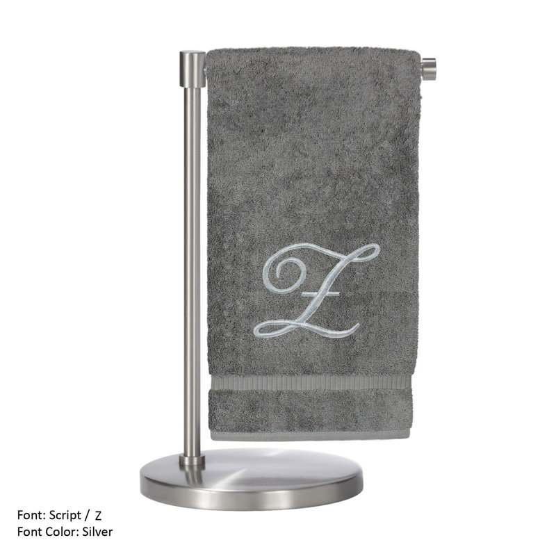 Ensemble de serviettes de bain 2 pièces 100% coton monogramme, Gris/argent, Z