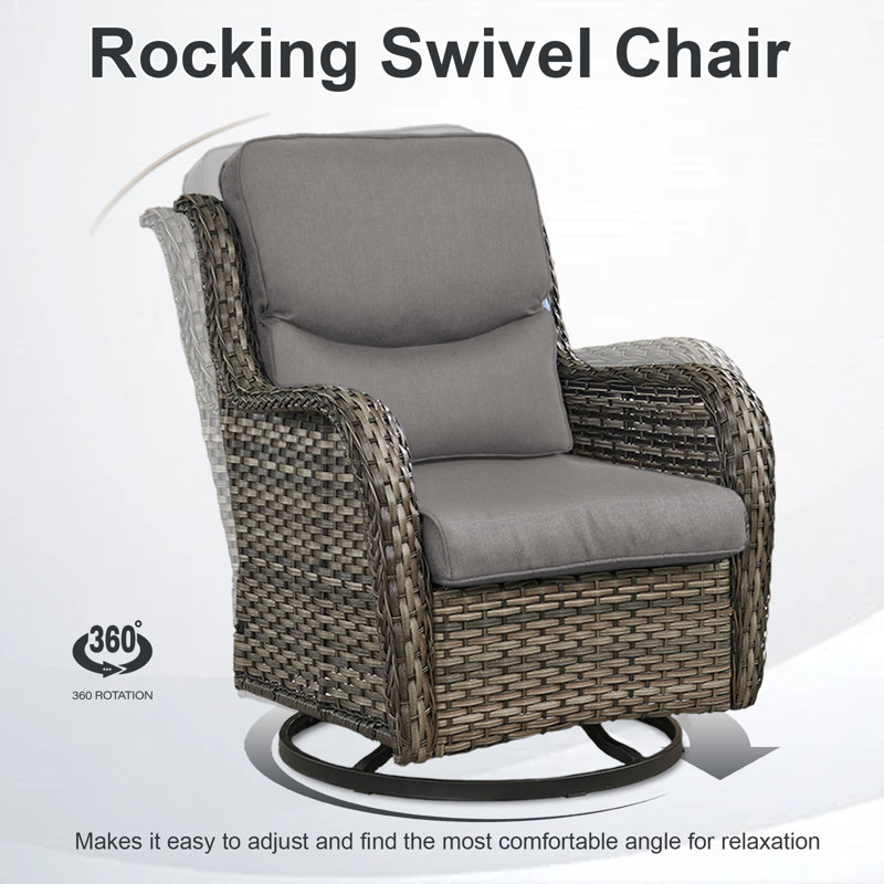 Koba 5-Piece Outdoor Conversation Set – Swivel Rocking Chairs with Fire Pit Table, Gray, Gray