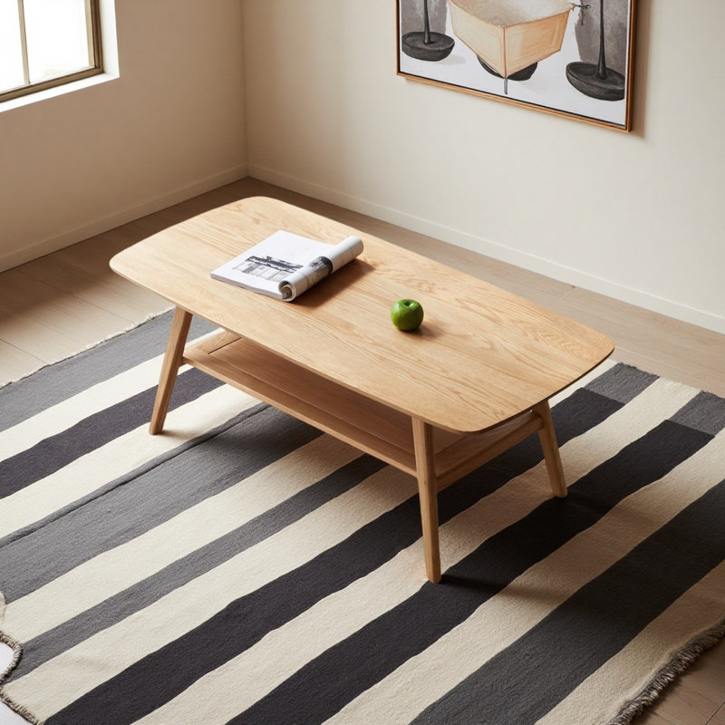 Table basse 100% bois massif avec tablette de rangement, table basse et bureau pour le travail à domicile - bois naturel, facile à assembler