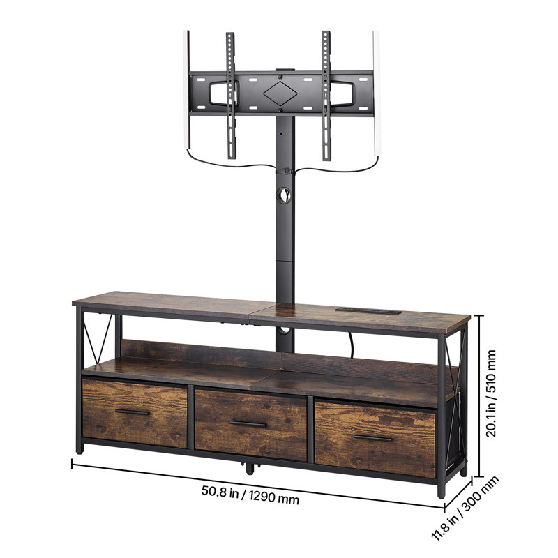 52" TV Stand with Mount for up to 75 in TVs, Entertainment Center with Power Outlet & LED Lights, Height Adjustable TV Console with Mount with 3 Drawers for Bedroom, Living Room, Brown