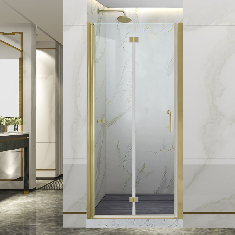 32-33.9 in. W x 72 in. H Frameless Bi-fold Shower Doors with Clear SGCC Tempered Glass, Brushed Gold