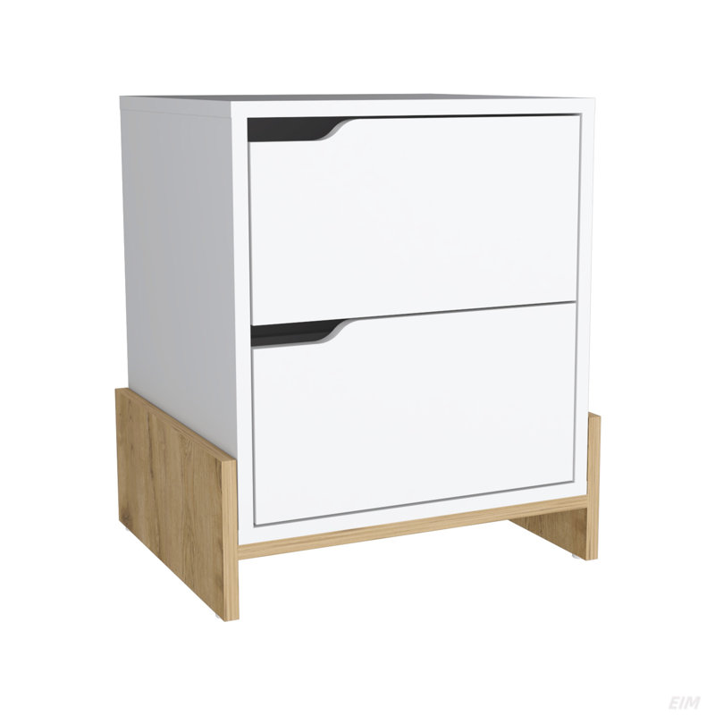 Nightstand, Bedside Table With 2-Drawers, Brown/White