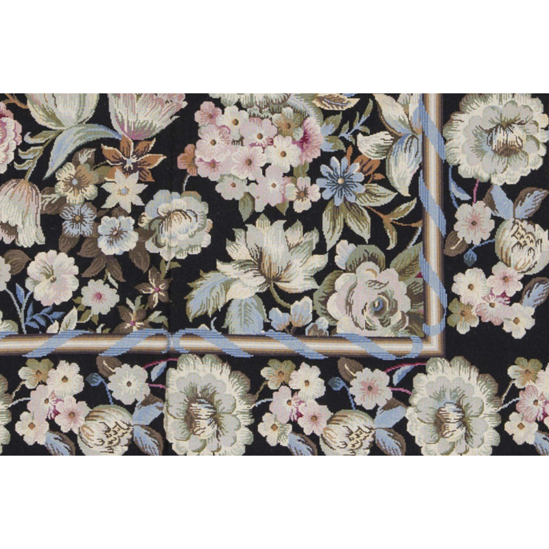 Hand-Knotted High-Quality Black and Black Area Rug