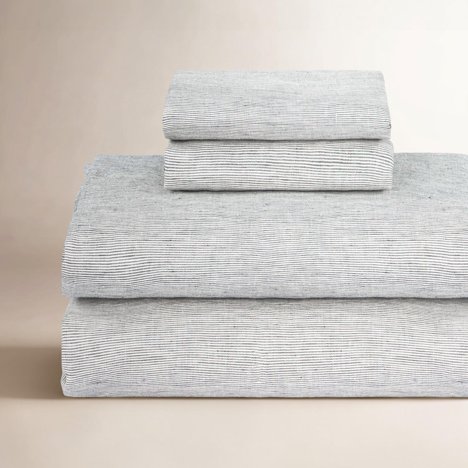 Linen Sheet Set, Queen Sheet Set with 2 Pillowcases, Shadow Pinstripe