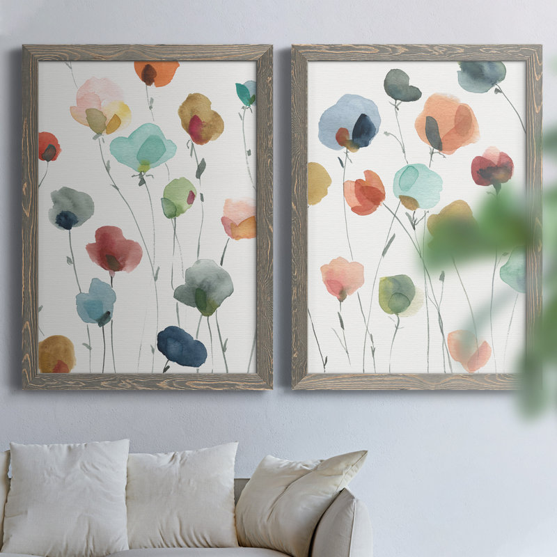 «Lollipop Garden I», ensemble de 2 peintures sur toile encadrées, H 37,5 po x l 55 po x P 1,5 po, Toile avec cadre gris