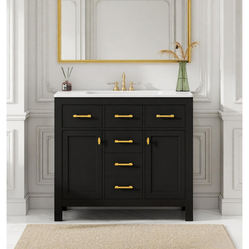 Ensemble de meuble-lavabo simple 36 po avec 4 tiroirs et 2 armoires 36 po, Noir