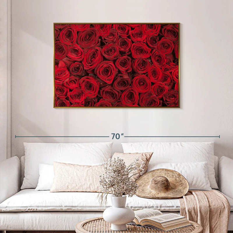 Roses rouges d'été, Cadre flottant doré, 43 po x 29 po