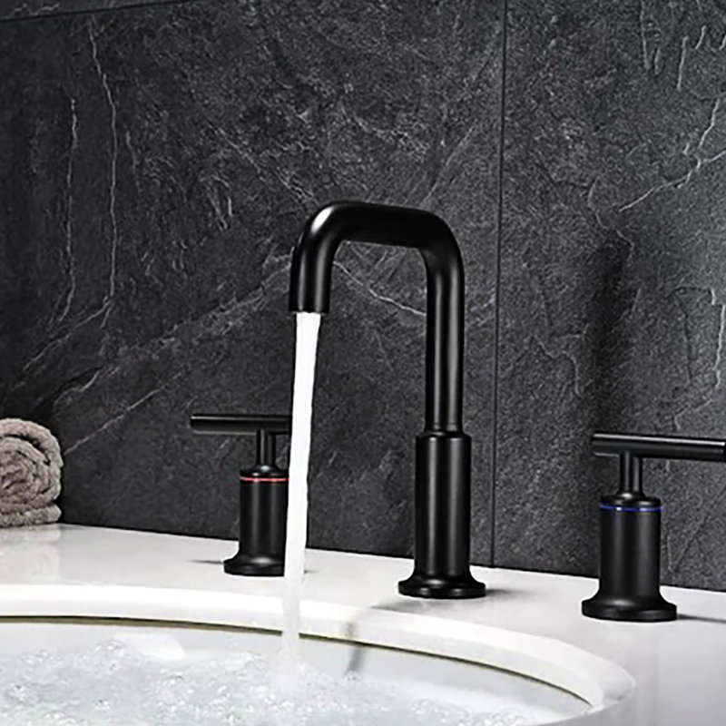 Robinet de salle de bain noir mat à deux poignées avec robinet de contrôle de température précis