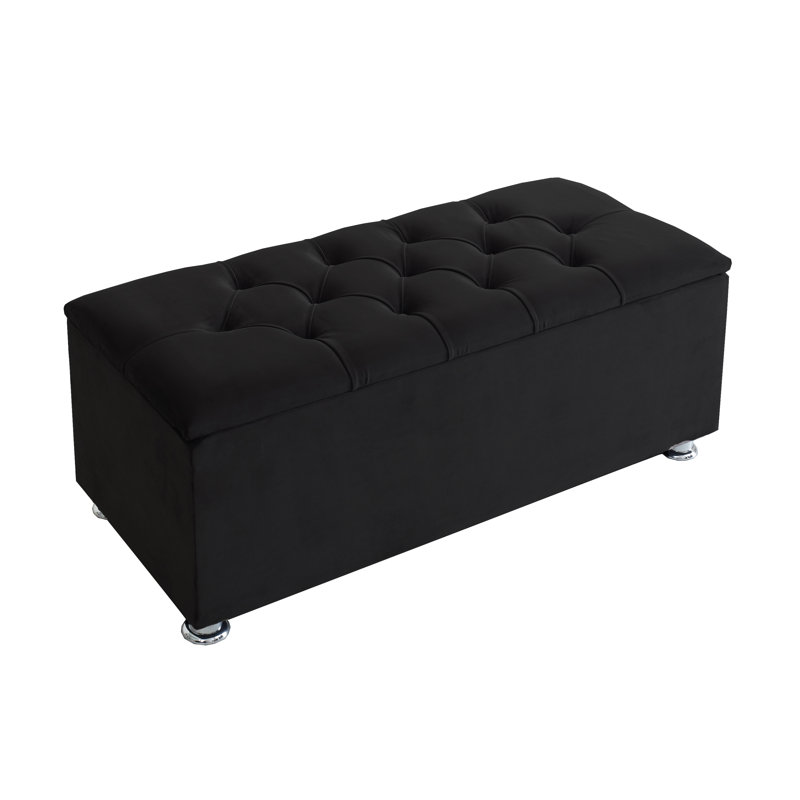 Lordan Velvet Upholstered Storage Bench, Black