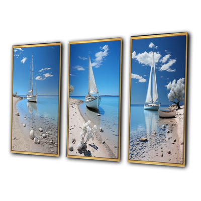 «Boat Elegance Minimalisme», 3 pièces sur toile