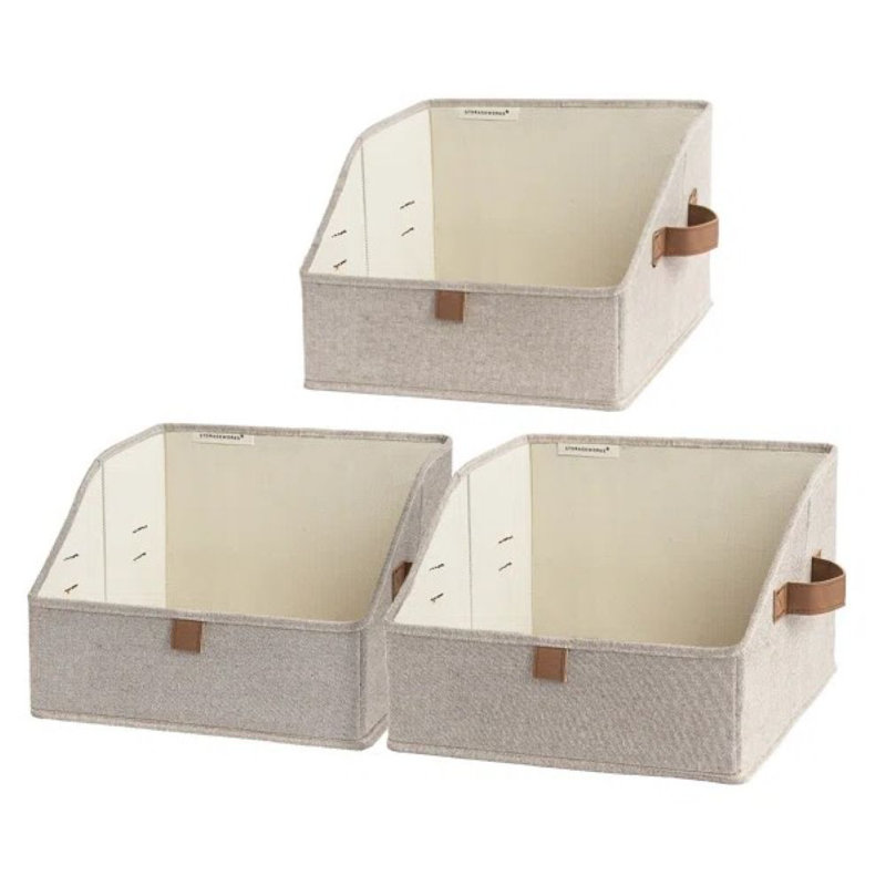 Trapezoid Closet Storage Bins, Foldable Fabric Organizer Baskets with Handles, Brown