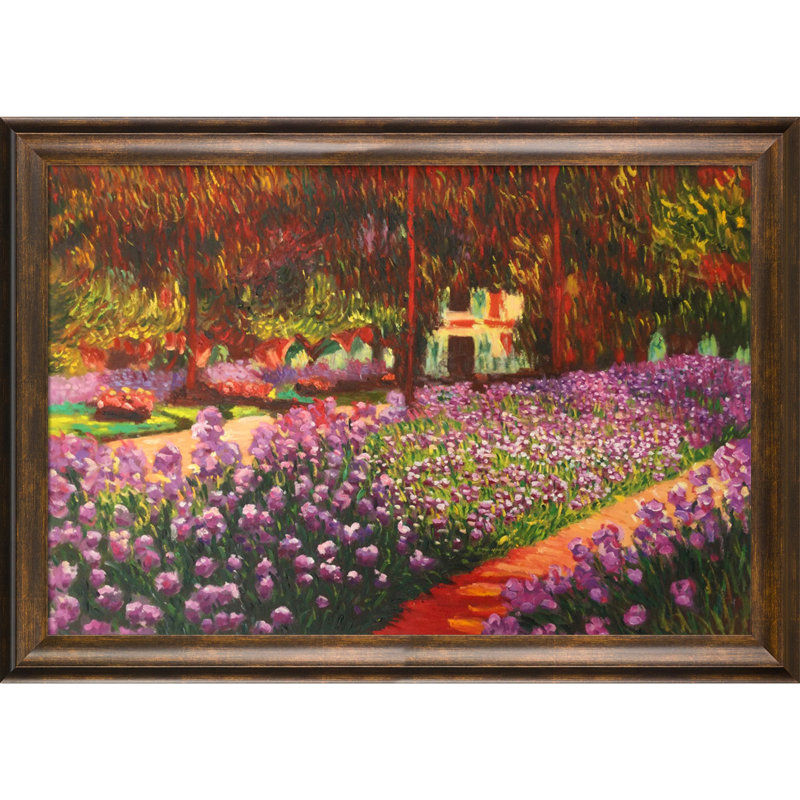 «Artist's Garden at Giverny», reproduction d'art sur toile, H 29 po x l 41 po x P 2 po, Cadre rétro patiné Modena