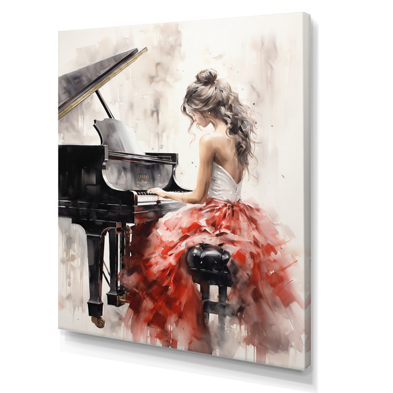 Yannis Beige Red Music Piano Harmony I - musique, impressions sur toile, H 32 po x l 24 po, Toile tendue, Sans cadre