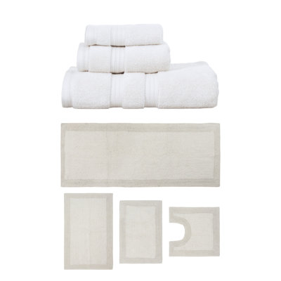 Buariki Collection 100% Soft Cotton 3 Pc Towel Set & 4 Pc Bath Rug Set, (Set of 7) Reversible