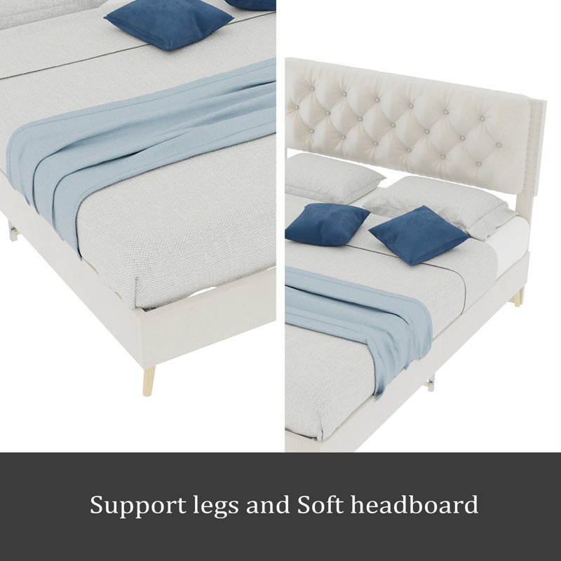 Lit moelleux en suède, Beige, Lit double