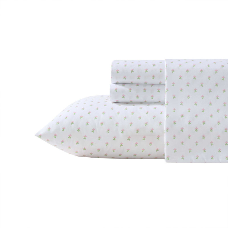 Laura Ashley Kids Cozy Printed Sheet Sets, Queen Sheet Set with 2 Pillowcases, Wood Violet Green