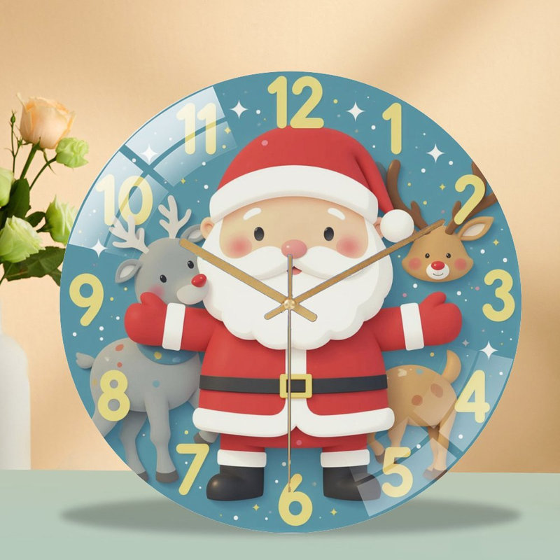 Horloge-chiffres-avec-père-renne Art - horloge murale moderne en verre 12 po