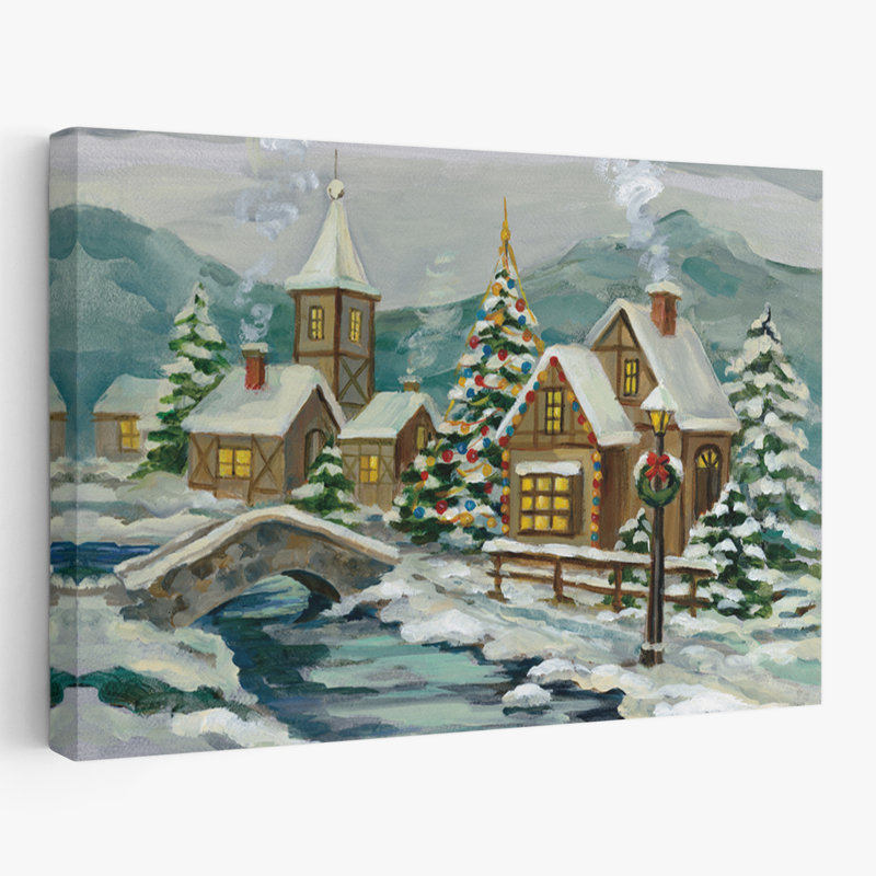 Twilight Christmas Village - Blue Bridges, bâtiments bruns, H 24 po x l 16 po
