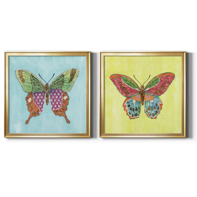 " Butterfly On Blue " 2 - Pieces, Gold, 22.5" H x 45" W x 1.5" D