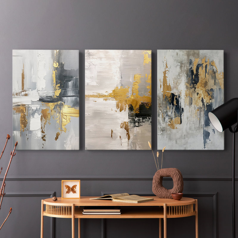 Abstract Series CLXIV -Set Of 3 Gallery Wrapped Canvas -Ready to Hang, 27" H x 18" W