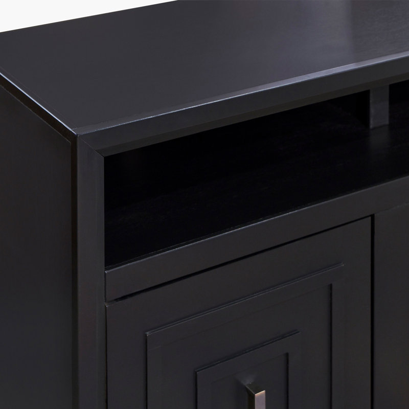 Meuble télé 67 po avec foyer électrique pour téléviseur de 80 po ou moins, assemblage minimal, finition noire