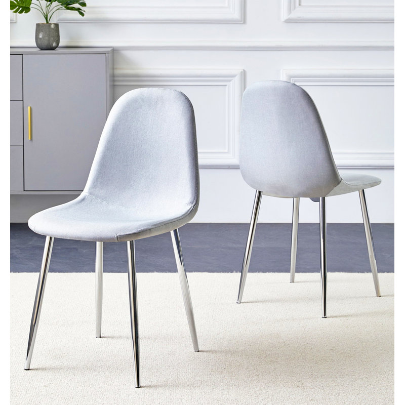 Mose 45 cm H Upholstered Fabric Dining Chair in Grey, 2, Silver