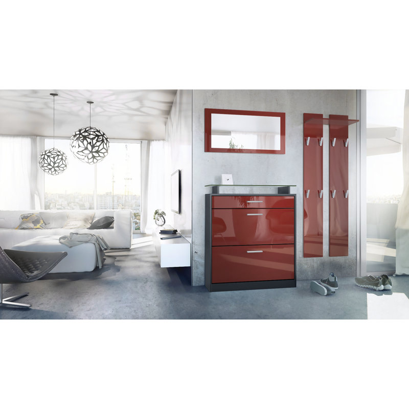 Mcclinton Hall Tree with Shoe Storage, Red